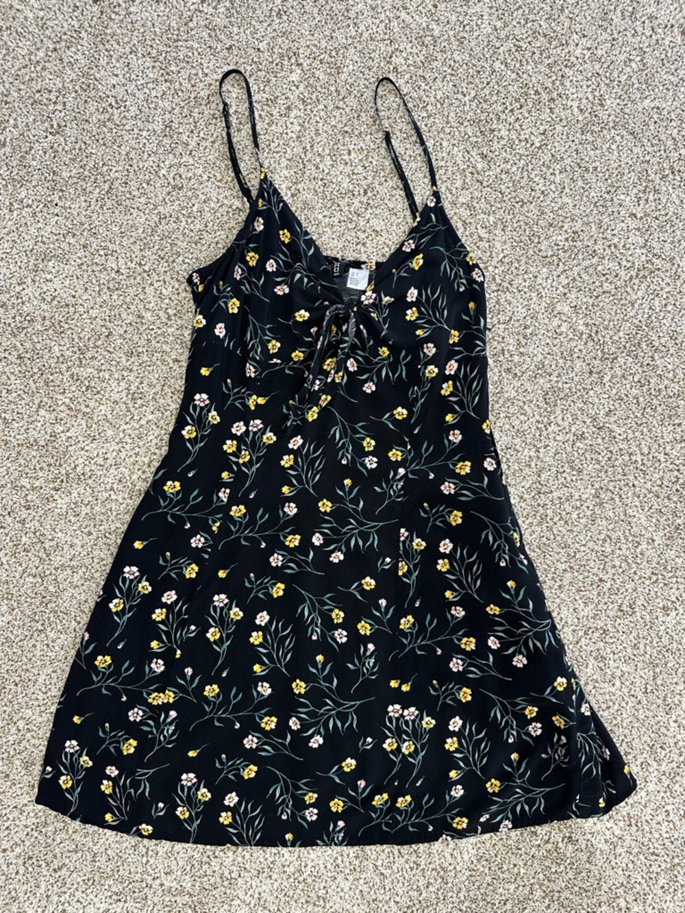 H&M Divided Black Floral Slip Dress with Yellow and Pink Flowers